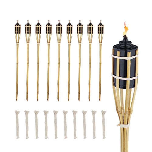 Relaxdays Gartenfackeln, 10er Set, Bambus, Ölfackeln für draußen, Outdoor Fackeln mit Ersatzdocht, Höhe: 80 cm, Natur von Relaxdays