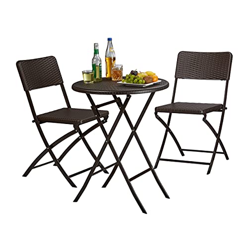 Relaxdays Gartenmöbel Set Bastian, klappbar, 3-teilig, Rattan-Optik, klein, HBT Tisch: 75,5 x 60 x 60 cm, braun von Relaxdays