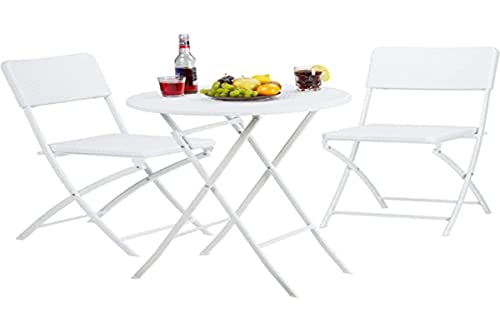 Relaxdays Gartenmöbel Set Bastian, klappbar, 3-teilig, Rattan-Optik, klein, HBT Tisch: 75,5 x 60 x 60 cm, weiß von Relaxdays