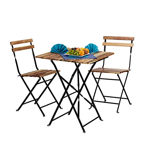 Relaxdays Gartenmöbel Set Natur, Holz, 3-teilig, klappbar, inkl Bistro Set, Tisch H x B x T: 76 x 60 x 60 cm, naturfarben von Relaxdays