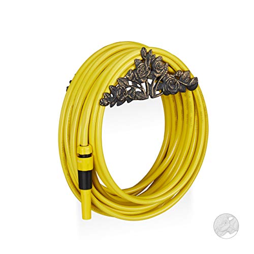 Relaxdays Schlauchhalter Antik, Gartenschlauchhalter mit Rosenmotiv, Gusseisen, zum Hängen, HBT 13 x 27 x 15 cm, bronze von Relaxdays