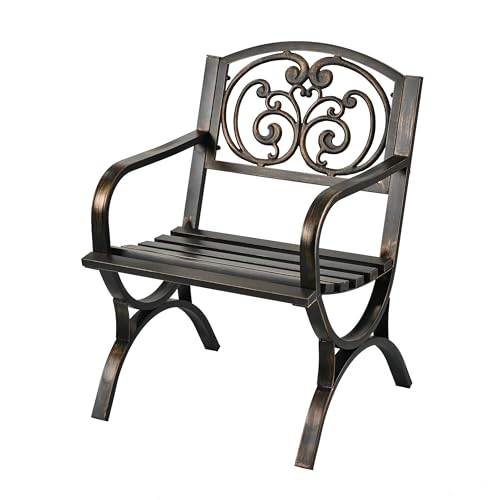 Relaxdays Gartenstuhl, mit Armlehnen, extra breit, Metall, antiker Gartensessel, HBT: 85,5 x 60 x 56 cm, schwarz/Bronze von Relaxdays