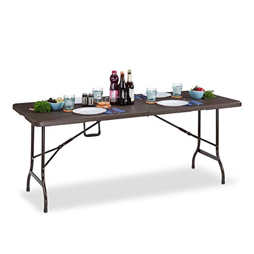 Relaxdays Gartentisch, Holzoptik, eckiger Klapptisch, Sicherheitsriegel, mit Tragegriff, HxBxT: 73 x 180 x 74 cm, braun von Relaxdays