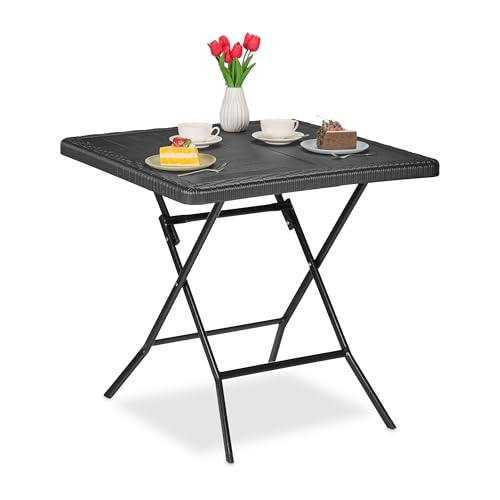 Relaxdays Gartentisch Holz-Optik, quadratisch, HBT: 74x78x78 cm, Balkontisch, Kunststoff, Metall, Outdoortisch, schwarz von Relaxdays