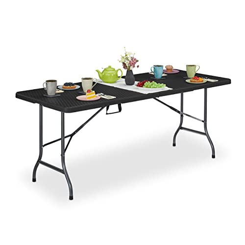 Relaxdays Gartentisch, Rattan-Optik, Tragegriff, 72x180x74 cm, Kunststoff, Metall, klappbarer Terrassentisch, schwarz von Relaxdays