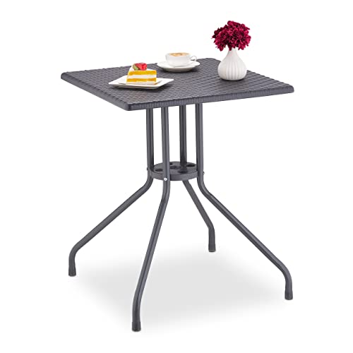 Relaxdays Gartentisch Rattan-Optik, quadratisch, HBT: 75x61x61cm, Balkontisch, Kunststoff & Metall, Outdoor Tisch, grau von Relaxdays