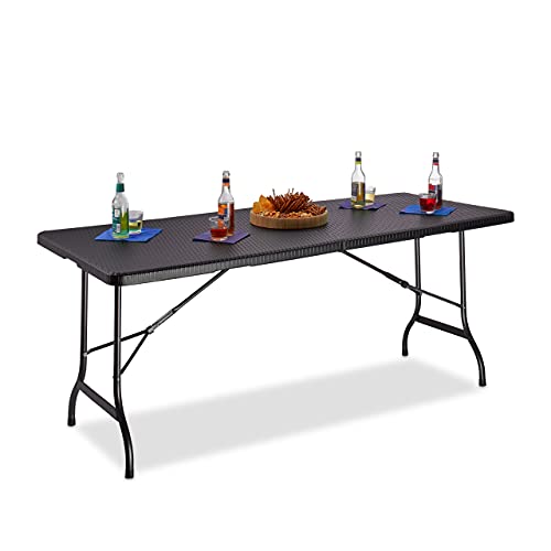 Relaxdays Gartentisch klappbar BASTIAN, groß, Tragegriff, stabiler Campingtisch, H x B x T: 72 x 178 x 74 cm, schwarz von Relaxdays