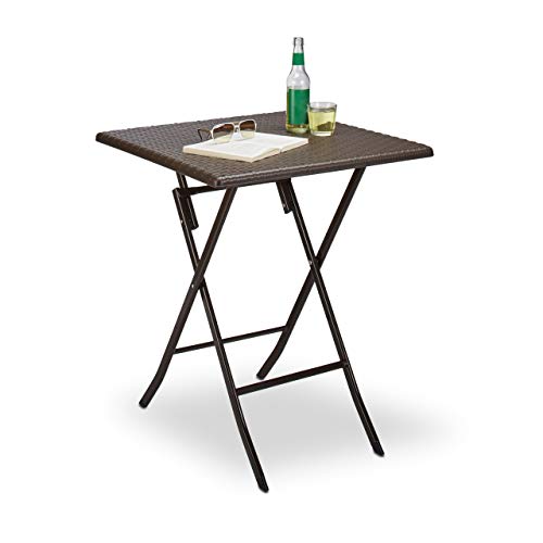 Relaxdays Gartentisch klappbar BASTIAN, quadratisch H x B x T: 74 x 61,5 x 61,5 cm, Metall, Kunststoff, Rattan-Optik, braun von Relaxdays