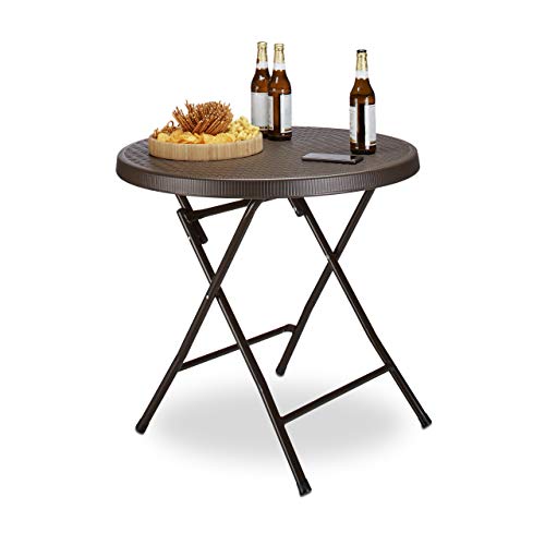 Relaxdays Gartentisch klappbar BASTIAN, rund, H x B x T: 74 x 80 x 80 cm, Metall, Kunststoff, Rattan-Optik, braun von Relaxdays