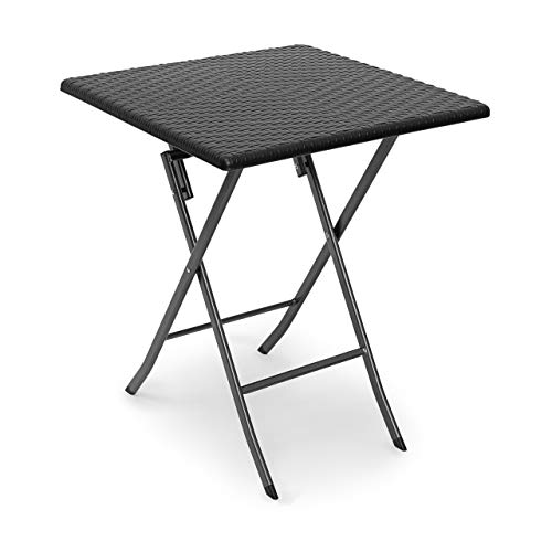 Relaxdays Gartentisch klappbar BASTIAN quadratisch H x B x T: 74 x 61,5 x 61,5 cm, Metall, Kunststoff, Rattan-Optik, schwarz von Relaxdays