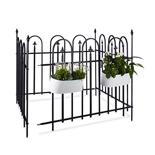 Relaxdays Gartenzaun Metall GOTH Komplettset 4,8 m, Metallzaun aus Eisen, 4 Zaunelemente 90 x 120 cm, anthrazit, schwarz von Relaxdays