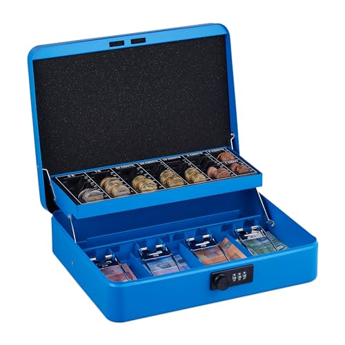 Relaxdays Geldkassette, 3-stellige Zahlenkombination, Münzeinsatz, Geldkasten Eisen, H x B x T: 8,5 x 30,5 x 25 cm, blau Relaxdays Geldkassette, 3-stellige Zahlenkombination, Münzeinsatz, Geldkasten Eisen, H x B x T: 8,5 x 30,5 x 25 cm, blau von Relaxdays