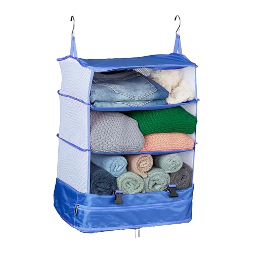 Relaxdays Gepäck Organizer zum Hängen, HBT: 55x44x30 cm, Kofferorganizer faltbar, 4 Fächer, tragbarer Packwürfel, blau Relaxdays Gepäck Organizer zum Hängen, HBT: 55x44x30 cm, Kofferorganizer faltbar, 4 Fächer, tragbarer Packwürfel, blau von Relaxdays