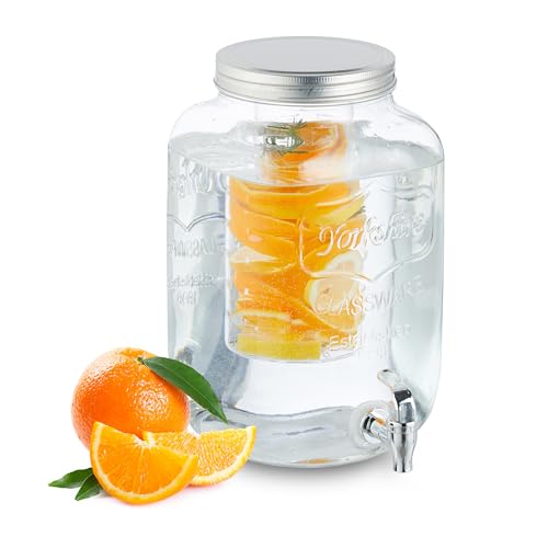 Relaxdays Getränkespender mit Einsatz, Zapfhahn & Deckel, 8 Liter, Glas, Wasserspender, Limonadenspender, transparent von Relaxdays