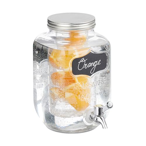 Relaxdays Getränkespender mit Fruchteinsatz, Limobehälter 4 L, mit Zapfhahn & Deckel, Bowlegefäß, Glas, transparent von Relaxdays
