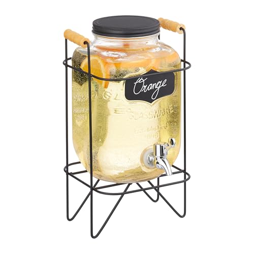 Relaxdays Getränkespender mit Ständer, Limobehälter 4 l, Zapfhahn und Deckel, Wasserspender, Glas, transparent/schwarz von Relaxdays
