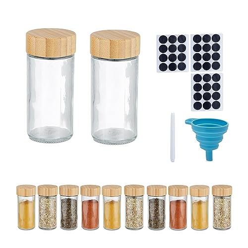 Relaxdays Gewürzgläser 12er Set, Streueinsatz, Gewürzdosen mit Etiketten, HxD: 9,5 x 4,5 cm, Bambus, transparent/natur Relaxdays Gewürzgläser 12er Set, Streueinsatz, Gewürzdosen mit Etiketten, HxD: 9,5 x 4,5 cm, Bambus, transparent/natur von Relaxdays