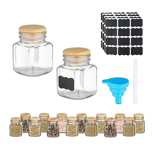 Relaxdays Gewürzgläser 16er Set, eckig, Gewürzdosen Glas, 100 ml, mit Etiketten, Stift & Trichter, transparent/Natur, Bambus, Silikon Relaxdays Gewürzgläser 16er Set, eckig, Gewürzdosen Glas, 100 ml, mit Etiketten, Stift & Trichter, transparent/Natur, Bambus, Silikon von Relaxdays