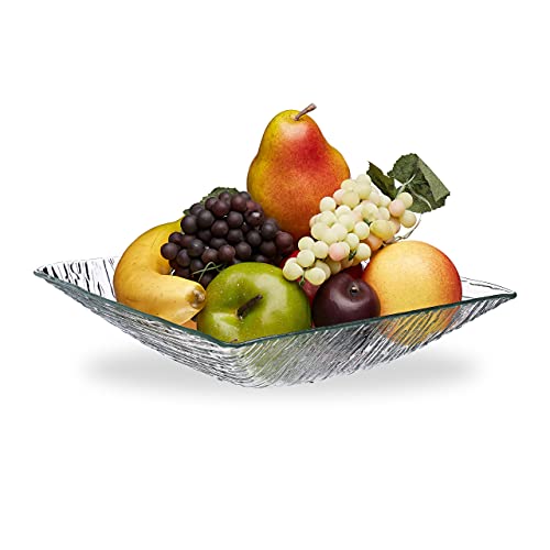 Relaxdays Glasschüssel eckig, Servierschale, HxBxT: 6 x 25 x 25 cm, für Salat & Obst, Dekoschale 1,4 Liter, transparent von Relaxdays