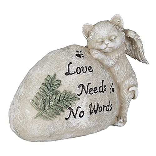 Relaxdays Grabschmuck für Katze, Gartendeko Figur, Andenken Tier, Grabstein mit Spruch, Katzenengel, wetterfest, Creme von Relaxdays