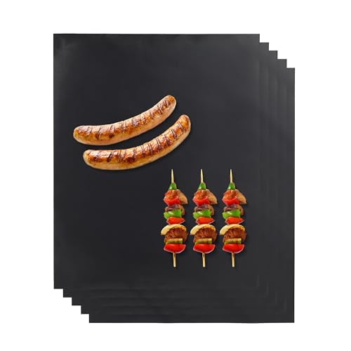 Relaxdays Grillmatte 5er Set, BBQ-Matte wiederverwendbar, hitzebeständig & zuschneidbar, Backmatte 50x40 cm, schwarz von Relaxdays