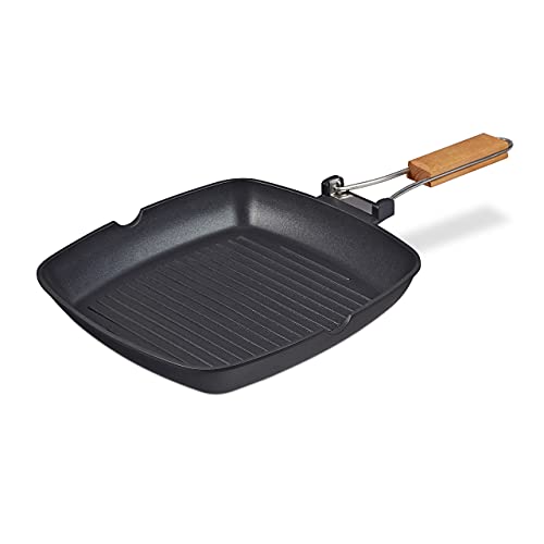 Relaxdays Grillpfanne, induktionsgeeignet, antihaftbeschichtet, klappbarer Griff, Aluminium Steakpfanne 29x29cm, schwarz von Relaxdays