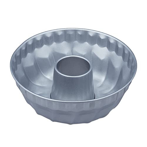 Relaxdays Gugelhupfform, Marmor- und Rührkuchen, antihaftbeschichtet, Ø 25 cm, runde Napfkuchenform, Carbonstahl, silber, 9.5 x 25.5 x 25.5 cm von Relaxdays