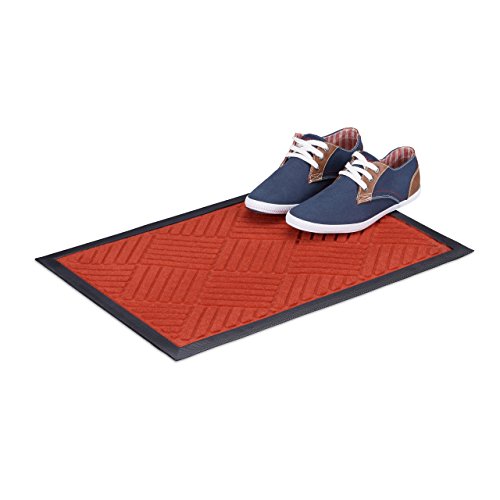 Relaxdays Gummimatte Außenbereich, Streifen-Muster, Türmatte Gummi, Fußabstreifer innen, rot Fussmatte Rubber 40x60cm, Polyester-Filz, 40 x 60 x 0.3 cm von Relaxdays