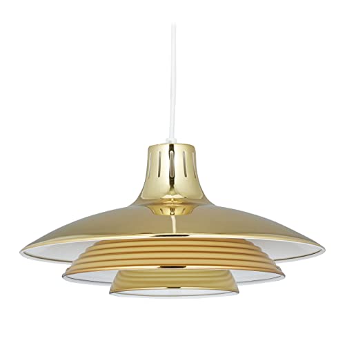 Relaxdays Hängelampe, Metall, Moderne Lampe mit rundem Schirm, HxD: 102 x 36 cm, E27, Küche, Schlaf- & Wohnzimmer, gold von Relaxdays