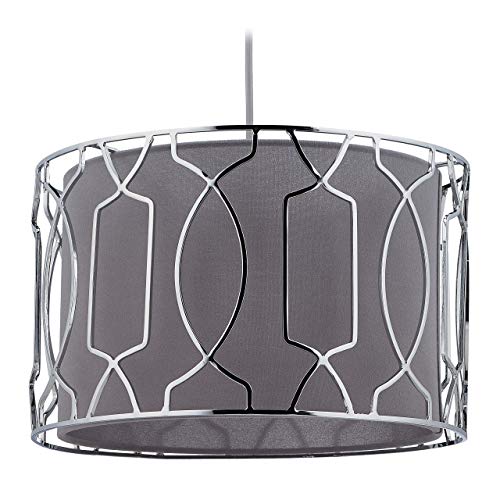 Relaxdays Hängelampe, Stoff & Metall, Pendelleuchte Wohn- & Schlafzimmer, E27, HxD: 124 x 34,5 cm, silber/grau von Relaxdays