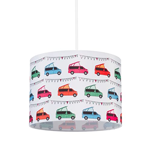 Relaxdays Hängelampe Kinderzimmer, Lampenschirm mit Autos, HxD:140 x 35 cm, E27-Fassung, Pendelleuchte für Kinder, bunt von Relaxdays