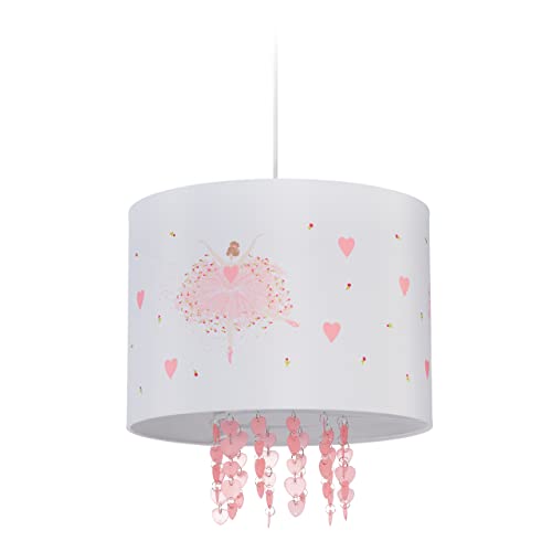 Relaxdays Hängelampe Kinderzimmer, Lampenschirm mit Ballerina, HxD: 158 x 35 cm, Pendelleuchte für Kinder, weiß/rosa von Relaxdays