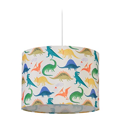 Relaxdays Hängelampe Kinderzimmer, Lampenschirm mit Dinosauriern, HxD: 145 x 35 cm, E27, Pendelleuchte für Kinder, bunt von Relaxdays