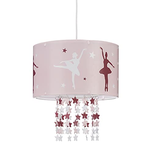 Relaxdays Hängelampe für Mädchen, Kinderlampe m. Ballerina Motiv, Pendelleuchte m. Stern-Mobile f. Kinderzimmer, rosa, 30 x 30 x 140 cm von Relaxdays