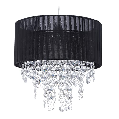Relaxdays Hängeleuchte Kristall, Lampenschirm aus Organza, ausgefallener Kronleuchter, Lüster, HxD: 122 x 32 cm, schwarz von Relaxdays