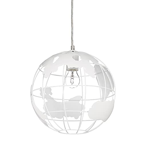 Relaxdays Hängeleuchte Kugel, Pendelleuchte im Globus Design, höhenverstellbare Deckenlampe aus Metall, Ø 30 cm, weiß von Relaxdays