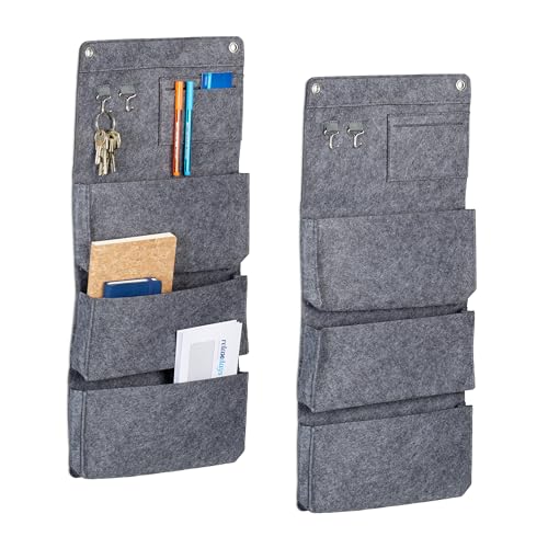Relaxdays Hängeorganizer, 2er Set, 4 Fächer, 2 Haken, HxB: 65 x 30 cm, Bad, Flur, Büro, Organizer zum Hängen, Filz, grau Relaxdays Hängeorganizer, 2er Set, 4 Fächer, 2 Haken, HxB: 65 x 30 cm, Bad, Flur, Büro, Organizer zum Hängen, Filz, grau von Relaxdays