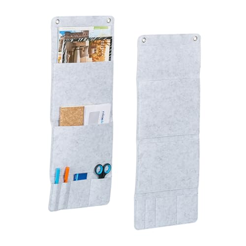 Relaxdays Hängeorganizer, 2er Set, 6 Fächer, Ordnung für Flur, Büro, Bad, HxB 64,5 x 25 cm, Wandorganizer, Filz, grau von Relaxdays