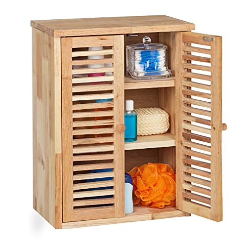 Relaxdays Hängeschrank, Walnuss, HxBxT: 46,5 x 35 x 21 cm, Lamellentüren, 3 Fächer, Wandschrank Badezimmer, Küche, Natur von Relaxdays