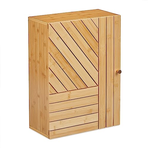 Relaxdays Hängeschrank Bad, Bambus, verstellbare Ablage, variabel montierbare Tür, 55 x 40 x 20 cm, Wandschrank, Natur von Relaxdays