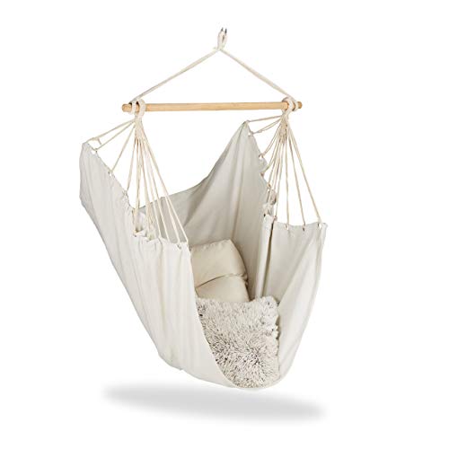 Relaxdays Hängesitz, XL Hängesessel aus Baumwolle, für Kinder & Erwachsene, Aufhängung, In- & Outdoor, bis 150 kg, beige von Relaxdays