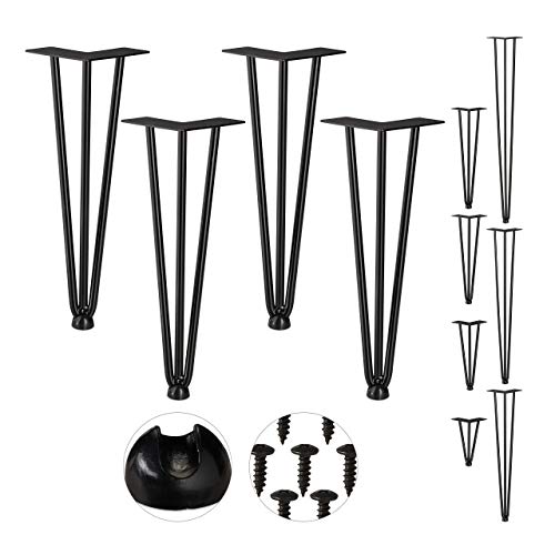 Relaxdays Hairpin Legs, 4er Set, 3 Streben, Metall, Haarnadel Tischbein für Hocker, Tisch & Schrank, 36 cm hoch, schwarz von Relaxdays