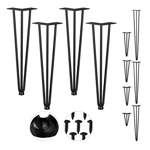 Relaxdays Hairpin Legs, 4er Set, 3 Streben, Metall, Haarnadel Tischbein für Hocker, Tisch & Schrank, 45 cm hoch, schwarz von Relaxdays