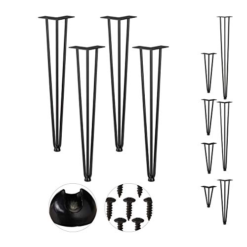 Relaxdays Hairpin Legs, 4er Set, 3 Streben, Metall, Haarnadel Tischbein für Hocker, Tisch & Schrank, 60 cm hoch, schwarz von Relaxdays