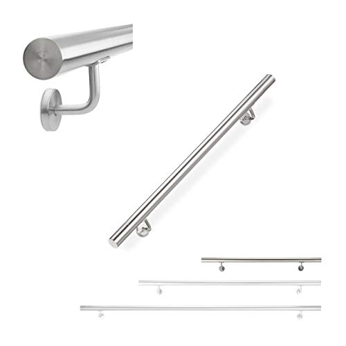 Relaxdays Handlauf, 304er Edelstahl, matt, rundes Treppengeländer, innen & außen, 100 cm, Ø 42 mm, mit Halterung, silber, 1000 mm von Relaxdays