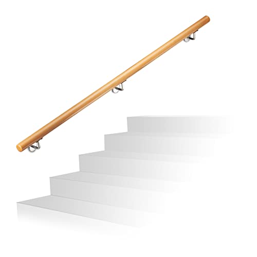 Relaxdays Handlauf Holz, Buche, 1500 mm/150 cm/1,5 m, Wandhalterung, mit Dübeln, rustikal 42 mm Durchmesser, natürlich von Relaxdays