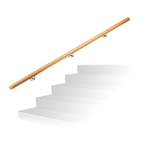 Relaxdays Handlauf Holz, Buche, 2000 mm/200 cm/2 m, Wandhalterung, mit Dübeln, rustikal 42 mm Durchmesser, natürlich von Relaxdays