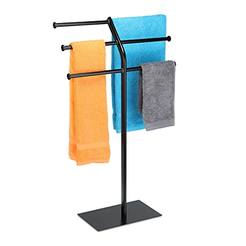 Relaxdays Handtuchhalter, 3 Stangen für 6 Tücher, freistehend, Badezimmer u. Küche, Eisen, HBT: 87x50,5x20,5 cm, schwarz von Relaxdays