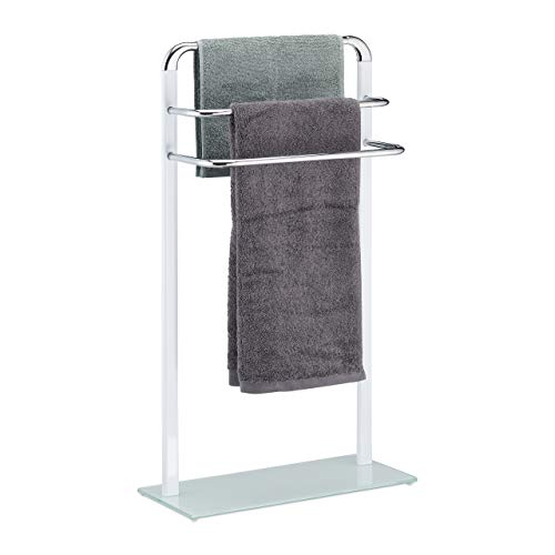 Relaxdays Handtuchhalter, weiß/Silber, Badetuchhalter aus verchromtem Metall, HBT 80x45x20 cm, Handtuchständer 3-armig von Relaxdays