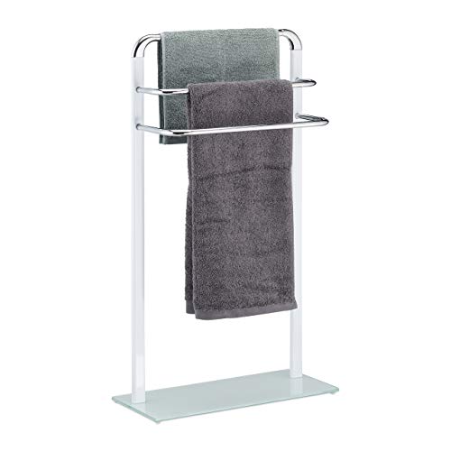 Relaxdays Handtuchhalter, weiß/Silber, Badetuchhalter aus verchromtem Metall, HBT 80x45x20 cm, Handtuchständer 3-armig, Chrom von Relaxdays